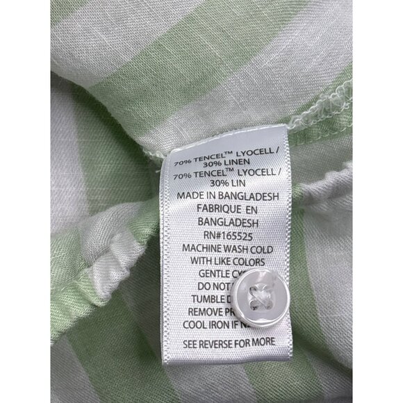 Lola River Fisher Button Front Top Size XS Cameo Green White Striped New - Picture 5 of 6